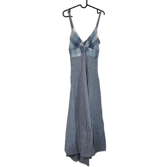 Marilu Dresses & Skirts - Marilu Italy Linen Blue Check Back Tie Back Keyhole Maxi Dress Womens Small